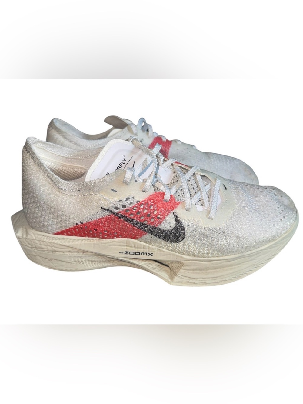 Nike Men White and Red ZoomX Running Sneakers with Black Swoosh